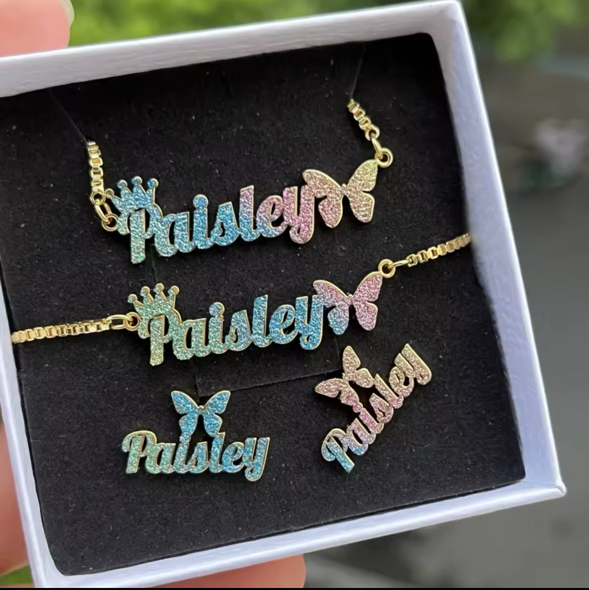 Custom Colorful Butterfly Necklace, Earring Studs & Bracelet for Kids