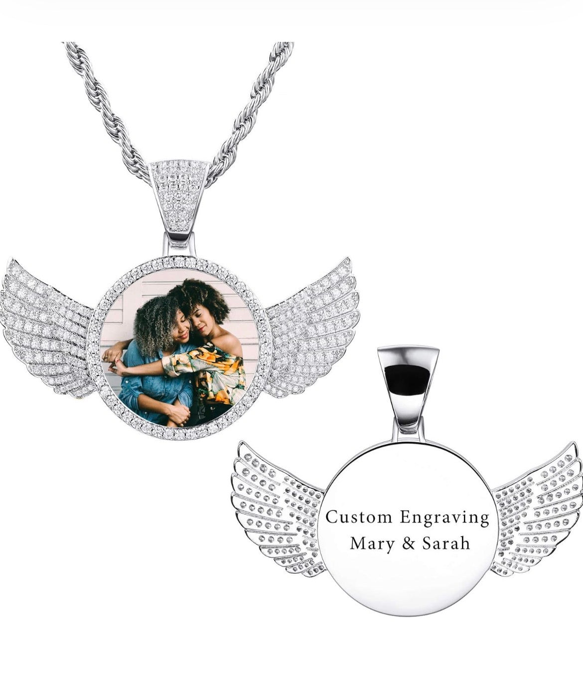 Custom photo Pendant with Wings