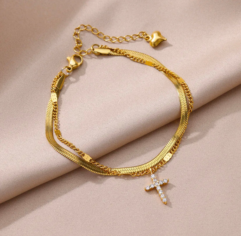 “Carry Your Cross” Double Layered Anklet
