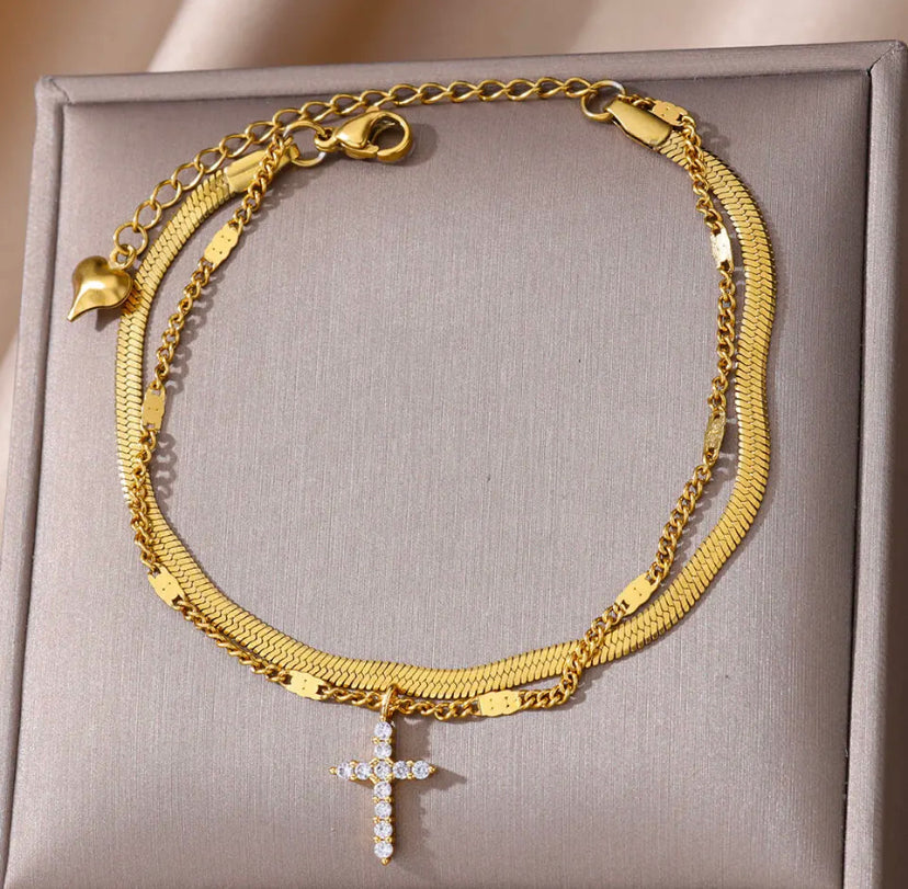 “Carry Your Cross” Double Layered Anklet